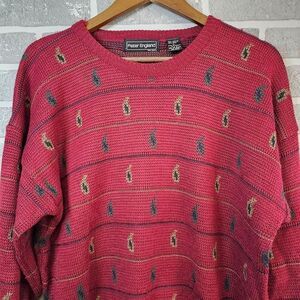 VTG Peter England Sweater Men's Large Burgundy Wool Blend Grandpa Dad‎ Pullover